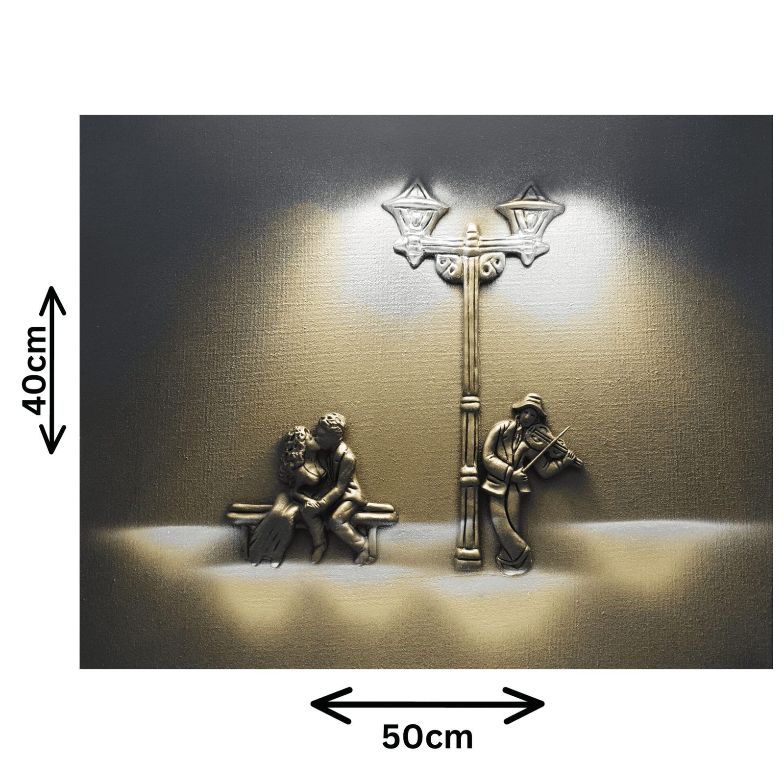 Discover unique art on canvas—a captivating portrayal of lovers and the enchanting melodies of a violinist. The intimate connection between a couple.